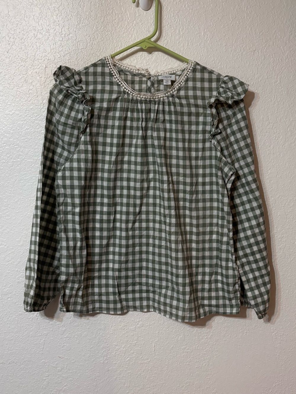 J. Crew Factory Long Sleeve Gingham Ruffle Top XS